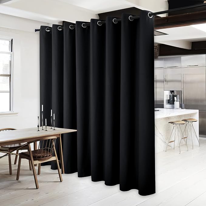 NICETOWN Light Reducing Grommet Curtain - (W120 x L84, Black, 1 Piece) Tripe Woven Textured Soft Curtain Panel for Living Room, Large Window Drape