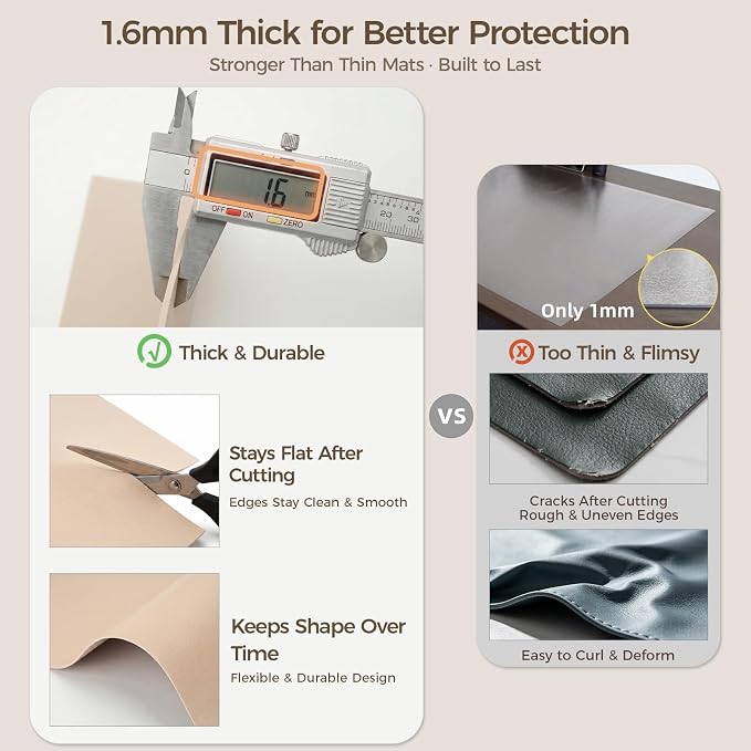 1.6mm Thick Leather 16x48 Inch Non-Slip Mat, Waterproof Countertop Protector, Kitchen Countertop Cover/Desktop Blotter, Warm Beige