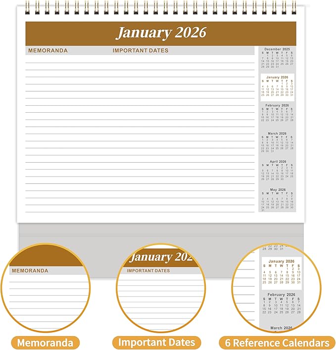 2026 Desk Calendar - Standing Flip 2026 Desktop Calendar from Jan 2026 - Dec 2026, 10" x 8.3", Memo Pages, Stand up Desk Calendar with Strong Twin-Wire Binding, Blank Blocks, Premium Paper