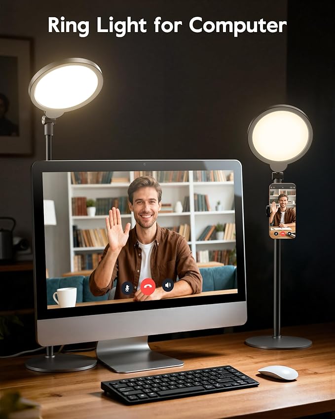 2 Packs Desk Ring Light with Stand, Adjustable Desktop Light with Phone Holder for Video Calls, Zoom Lighting for Computer/Laptop/Conference/Webcam, Video Light for Recording, Podcast,Photography