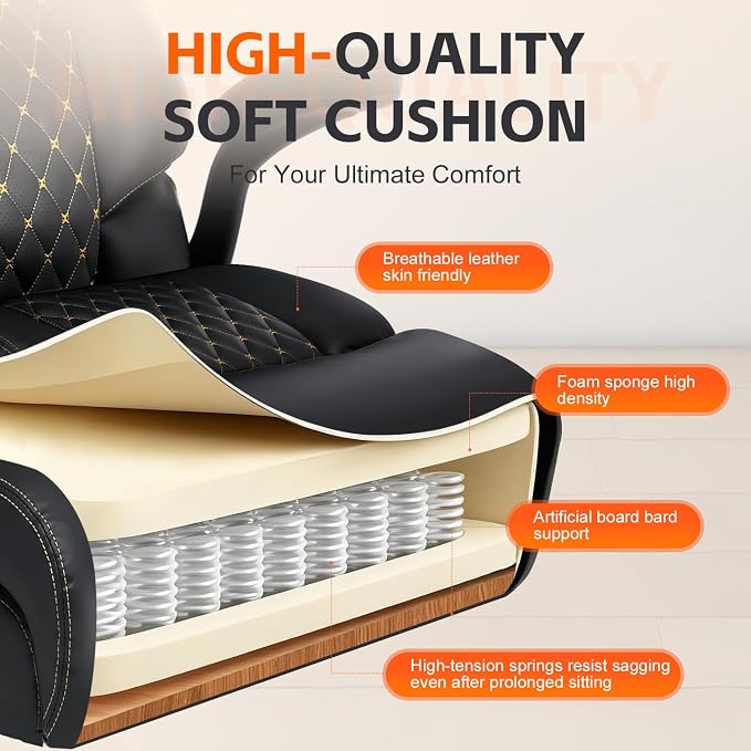 Big and Tall Office Chair 600lbs, Heavy Duty Ergonomic Executive Desk with Adjustable Armrests, Wide Seat, PU Leather Fabric, Air-Adjust Lumbar, Comfortable Office Chair for Heavy People
