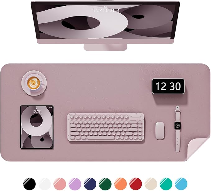 Desk Pad, 23.6" x 13.8" PU Leather Non-Slip Desk Mat Large Mouse Pad for Desktop, Waterproof Laptop Computer Writing Mat for Office, Home, Work, Gaming, Dark Pink