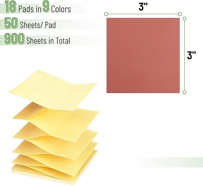 Mr. Pen- Pop Up Sticky Notes 3x3 Refills, 18 Pads, 900 Sheets, Vintage Colors, Self Adhesive Memo Pads for Dispensers, Perfect for Home, Office & School, Stocky Notes for Bible Journaling