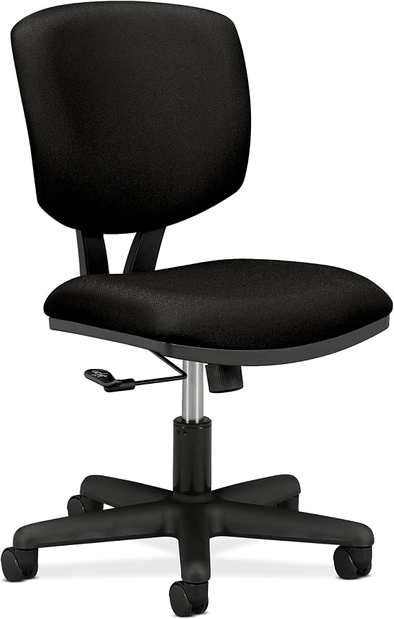 HON Volt Ergonomic Office Chair with Fabric Seat and Back, Armless Desk and Computer Chair with Adjustable Center‑Tilt Recline and Wheels for Home Office or Workstation, Black