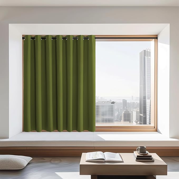 NICETOWN Blackout Curtains 72 inches Long, Grommet Privacy Window Treatment Thermal Insulated Room Darkening Sliding Glass Door Drape for Bedroom Living Room, 1 Panel, W100 x L72, Olive Green