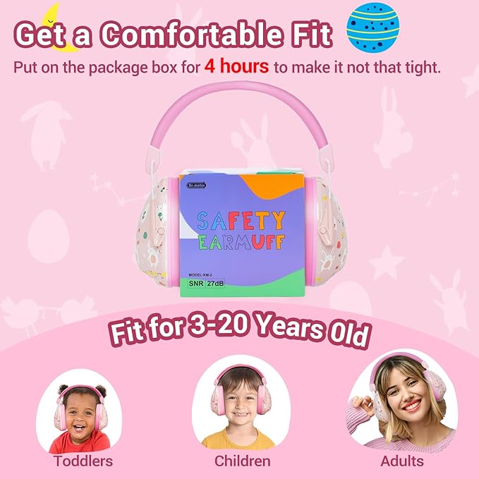 Ear Muffs for Noise Reduction: 27SNR Noise Cancelling Headphones for Kids Adults - Toddler Kids Ear Protection for Monster Truck, Autism Sensory, Mowing, Concerts, Fireworks- Pink