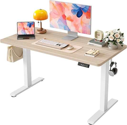 TIQLAB Electric Standing Desk, 47 * 24 Inches Adjustable Height Stand up Desk,Sit Stand Home Office Table with Splice Board, Light Walnut