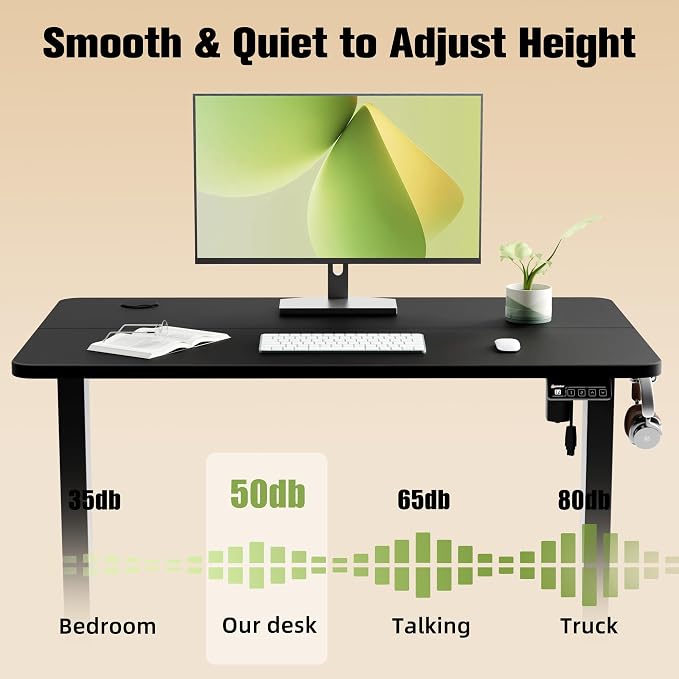 40"x24" Standing Desk, Height Adjustable Sit-Stand Home Office, Black | Electric Adjustable Standing Desk, Sit to Stand Computer Office Desk with Splice Board, Memory Preset, Lifts 28.7''-46.5"