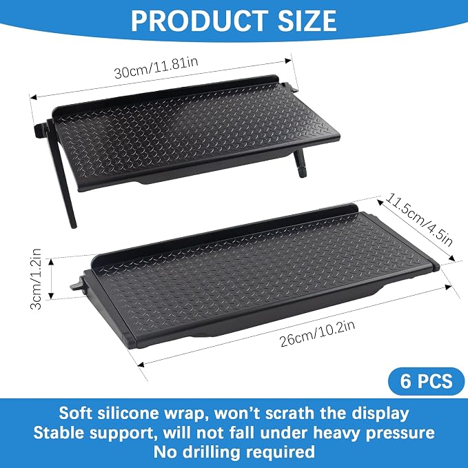6 Pieces TV Top Screen Shelf Adjustable Monitor Top Shelf Plastic TV Video Game Storage Game Console Black Router Stand Audio Video Shelving for Media Boxes Router(11.8 x 4.5 inch)