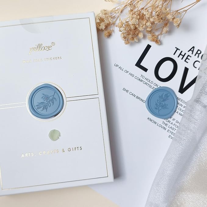 50Pcs Dusty Blue Self-Adhesive Wax Seal Stickers - Wax Seal Perfect for Wedding Invitation or Envelope Good Adhesion and Easy to Use, Wedding Invitation Accessories