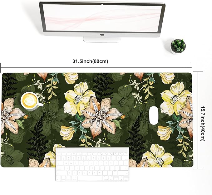 Colorful Star Large Mouse Pad, PU Leather Waterproof Desk Mat, Computer Gaming Mouse Pad, XXL Table Mousepad Non Slip Full Desk Pad for School Office Home 31.5" x 15.7" - Vintage Bold Flowers