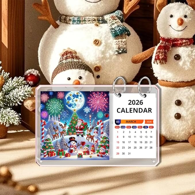 2026 Standing Desk Calendar DIY Diamond Art Painting Monthly Flip Desktop Calendar Mosaic Kits Acrylic Tabletop Calendars Diamond Art Craft Supplies Planner for Office Home Decor-Christmas