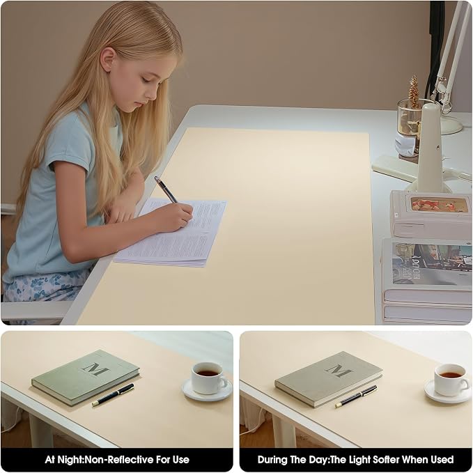 Leather Desk Mat Protector 35.4×17inch Dual-Sided Vanity Mat Non-Slip Large Gaming Mouse Pad Waterproof Desk Writing Pad Desk Blotter Laptop and Keyboard Mat for Office and Home(Apricot)