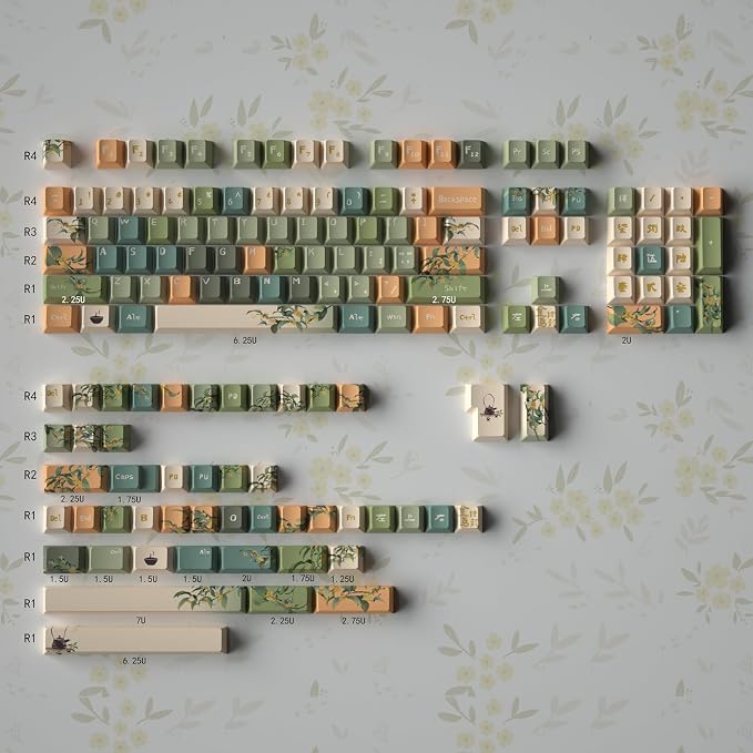 152 Keys Green Keycaps PBT Dye Sub Cherry Profile Keycaps Fit for 61/64/87/104/108 Cherry Mx Switches Mechanical Keyboard