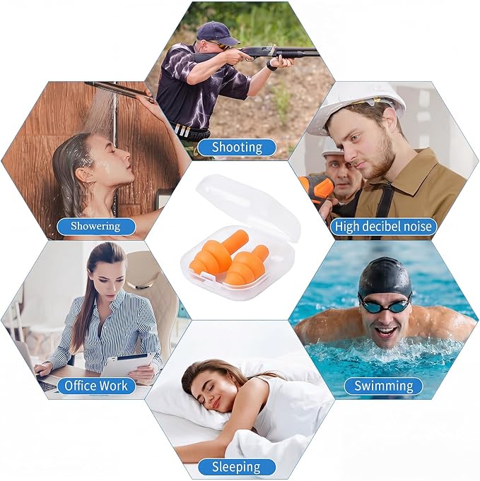 24 Pair Orange Ear Plugs Bulk NRR 29dB Reusable Silicone with Plastic Cases - Soft Foam for Sleeping, Noise Cancelling, Concerts, Shooting, Swimming, Noise Reduction