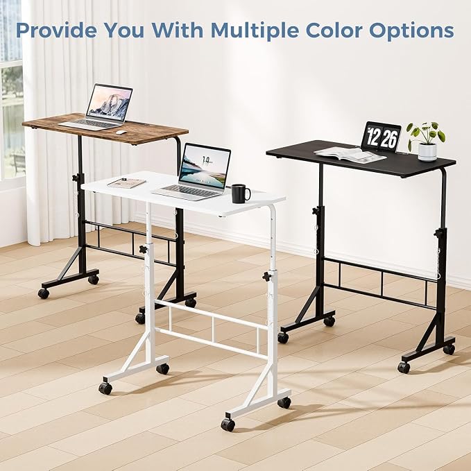 Simple Deluxe 31.5" Adjustable Height Mobile Desk with Locking Wheels & Pin-Lock – Height-Adjustable Standing Desk– Heavy-Duty Portable Workstation for Small Spaces & Home Office – White