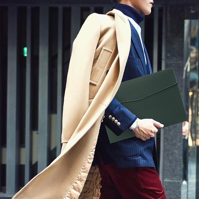 FYY File Folder, PU Leather A4 Document Holder File Organizer Filing Envelope Portfolio Case Tablet Sleeve with Magnetic Snap Closure for Home School Office Stationery Green