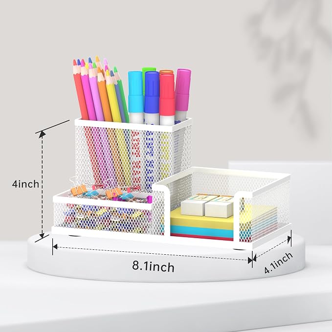 SUPEASY Pen Holder Desk Organizer, Office Supplies Pencil Holder with 3 Compartments, Desk Accessories and Workspace Organizers for Home School Classroom, White