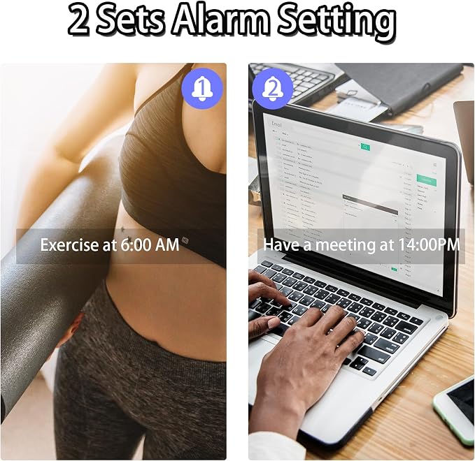 Digital Alarm Clock, LED Alarm Clock with Large Curved Screen, 3 Levels Brightness, 2 Alarms, Snooze, Bedside Clock with Temperature and Humidity Display, USB Power Supply (G&W)