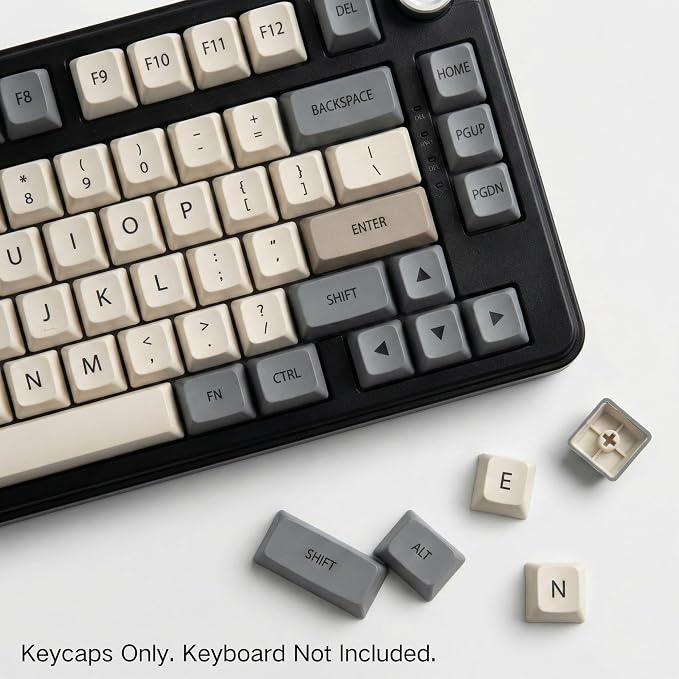 133 Keys PBT Dye Sublimation Keycaps, Retro Grey White Minimalist Keycap Set, XDA Profile Custom Keycaps for Mechanical Keyboard 60% 65% 75% 100% Cherry MX Switches
