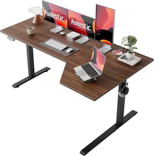 Agilestic Electric Standing Desk, Height Adjustable Desk, 63 x 35 Inch Sit Stand up for Work Office Home, L Shaped Ergonomic Rising Computer Table with Memory Preset, Dark Walnut