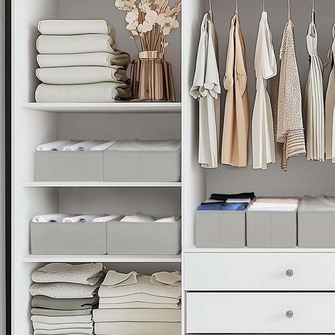 Criusia Drawer Organizer Clothes, 10 Pack Dresser Organizer for Baby Clothes, Underwear, Sock- Foldable Closet Organization and Storage Dividers Bins for Nursery, Bedroom (Grey)