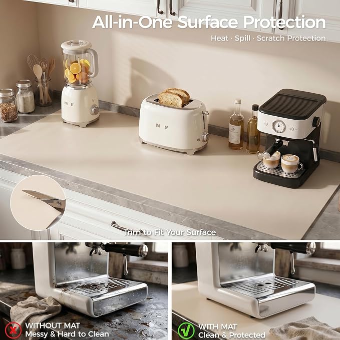 1.6mm Thick Leather 24x72 Inch Non-Slip Mat, Waterproof Countertop Protector, Full Size Workbench Mat/Large Kitchen Island Protector, Creamy White
