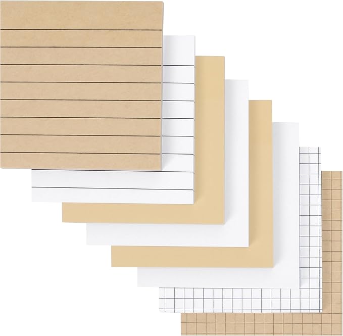 Mr. Pen- Lined Sticky Notes Set, 3”x3”, 8 Pads, 60 Sheets/Pad, Kraft Lined | Blank & Graph Sticky Notes Set, Lined Memo Pads, Self-Stick Note Pad for Office, School, Home, Study & Organization
