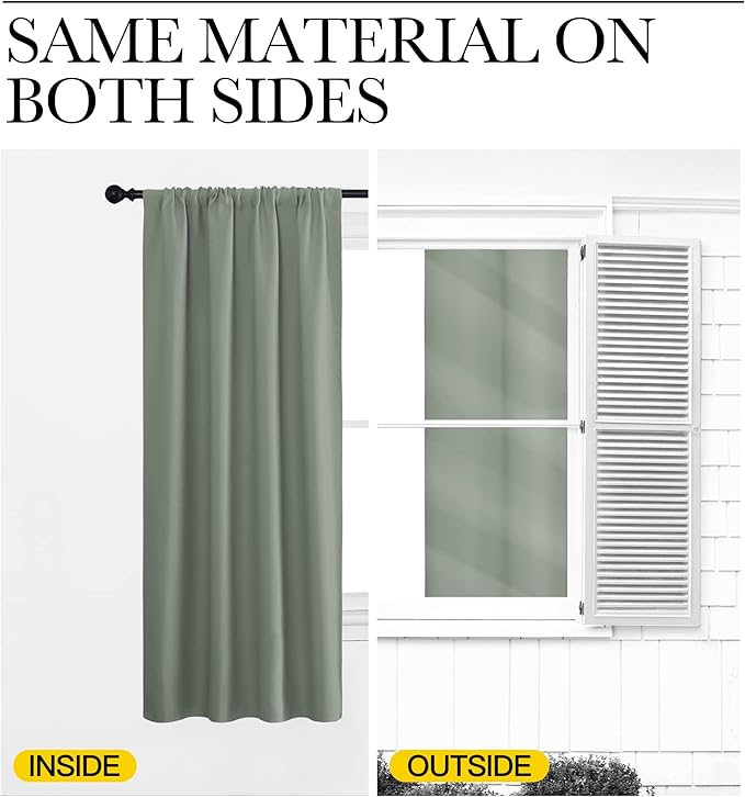 NICETOWN 2 Panels Blackout Curtains, Rod Pocket Thermal Insulated Drapess for Bedroom, Privacy Protection Easy-Care Heavy Duty Curtains for Living Room/Dining Room, W70 x L95 inches, Greyish Green
