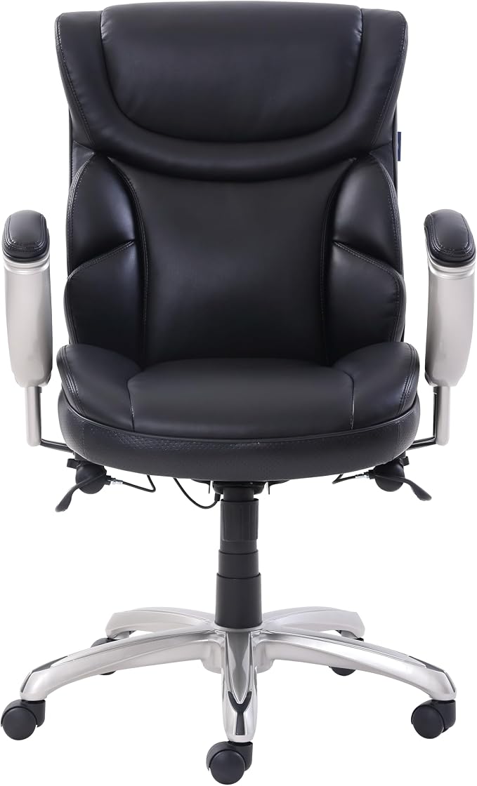 SertaPedic Emerson Task Chair, Supports Up to 300 Lb, 18.75" to 21.75" Seat Height, Black Seat/Back, Silver Base