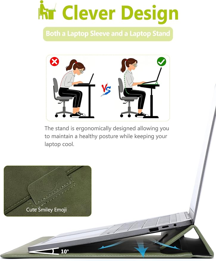 HYZUO 15 Inch Laptop Case Bag Sleeve with Stand for MacBook Air 15 M5 M4 A3241 M3 A3114 M2 A2941 2026-2023, 15" Surface Laptop 7/6/5/4/3, MacBook Pro 15 A1990 A1707 2019-2016, Olive Green