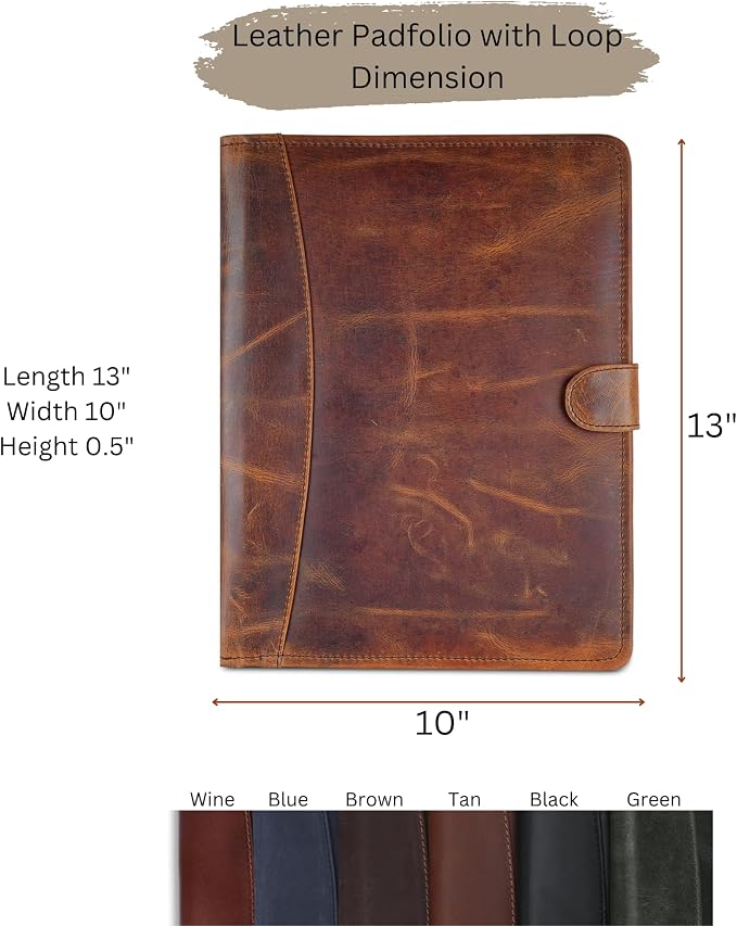 Leather Padfolio Legal Pad Portfolio Organizer | Handmade Executive Notebook Binder | Heavy Duty Full Grain Cow Hide Resume Interview Folio for Men Women, Rustic NoteBook Folder (Wine)