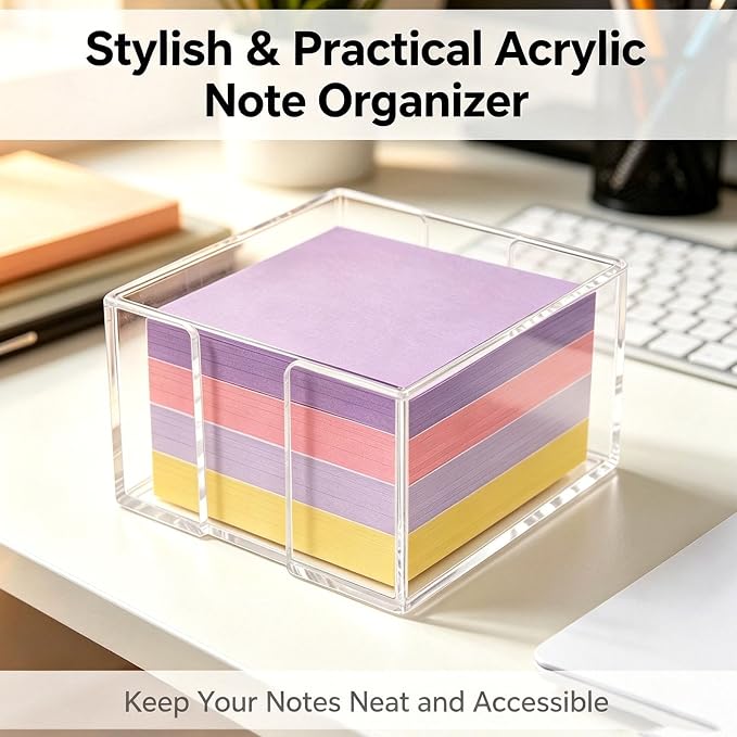 BoAn Clear Acrylic Sticky Note Holder, 3x3 Inch Post It Note Dispenser, Plastic Desktop Memo Pad Organizer with Non-Slip Base, Desk Accessories for Home Office Classroom Dorm School Supplies