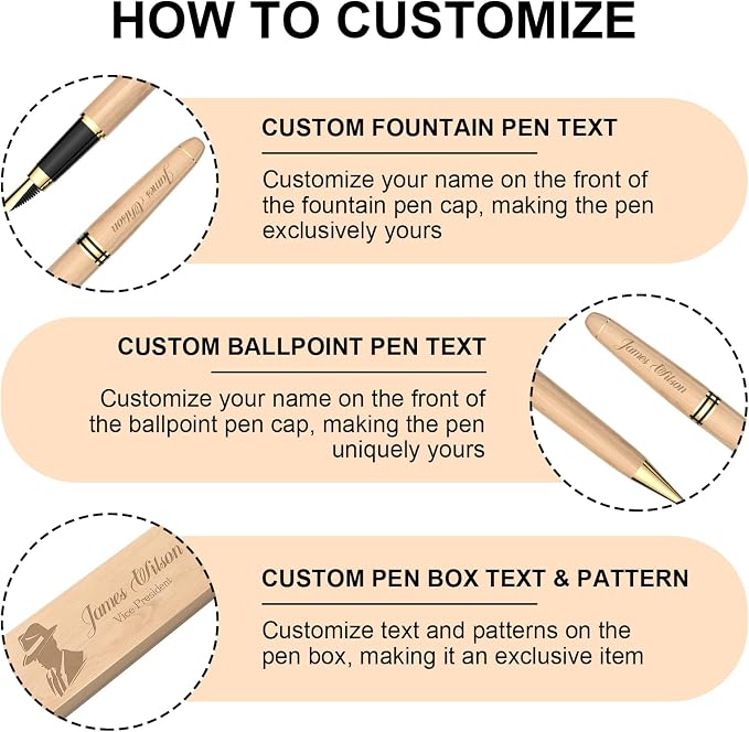 elesories Personalized Pens with Name, Engraved Pen Set with Custom Text & Design, Personalized Pen and Gift Box for Graduation, Anniversary Birthday Gift for Him or Her(style-1)