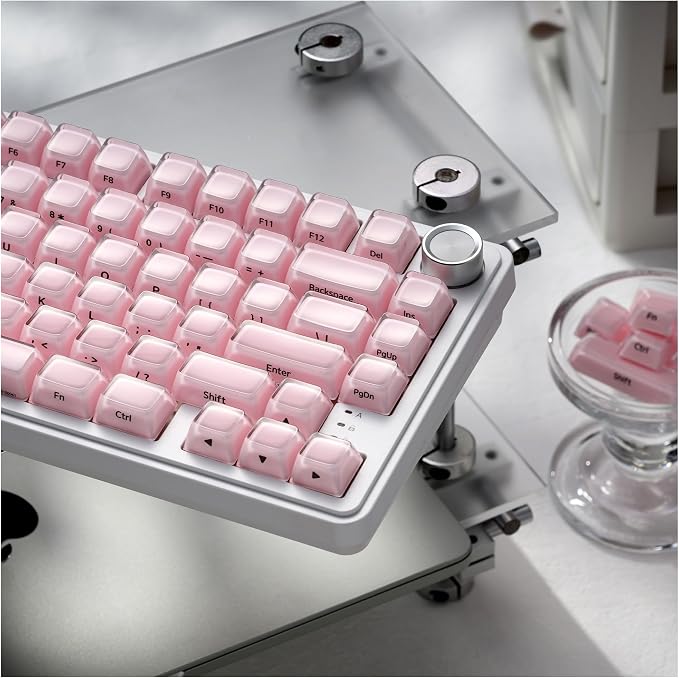 OHY XVX Jelly R2 Side-Printed Translucent MDA Profile Keycap Set, 122 Keys Double Shot PC+ABS Keycaps for MX Switches & ANSI Layout Mechanical Keyboards-Pink