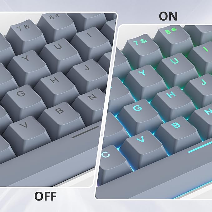 Guffercty kred 61-Keys PBT 60% Keycaps 60 Percent Shine-Through OEM Profile Keycaps Backlit US Layout for 60% Mechanical Keyboard (61 Grey Black)