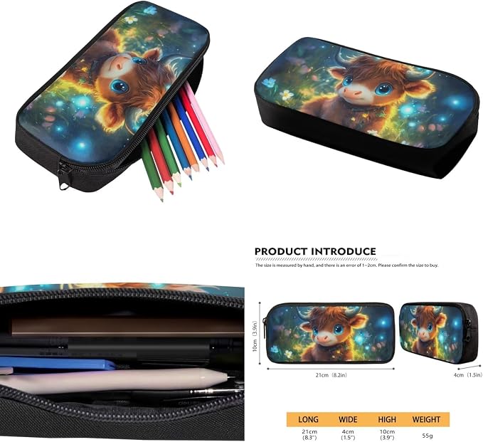 Ystardream Elementary School Backpack for Girls Lovely Highland Cow Backpack and Lunch Box Set for Boys 4 Pcs School Bags for Teen Student Back To School Book Bag with Pencil Case,Water Bottle Sleeve