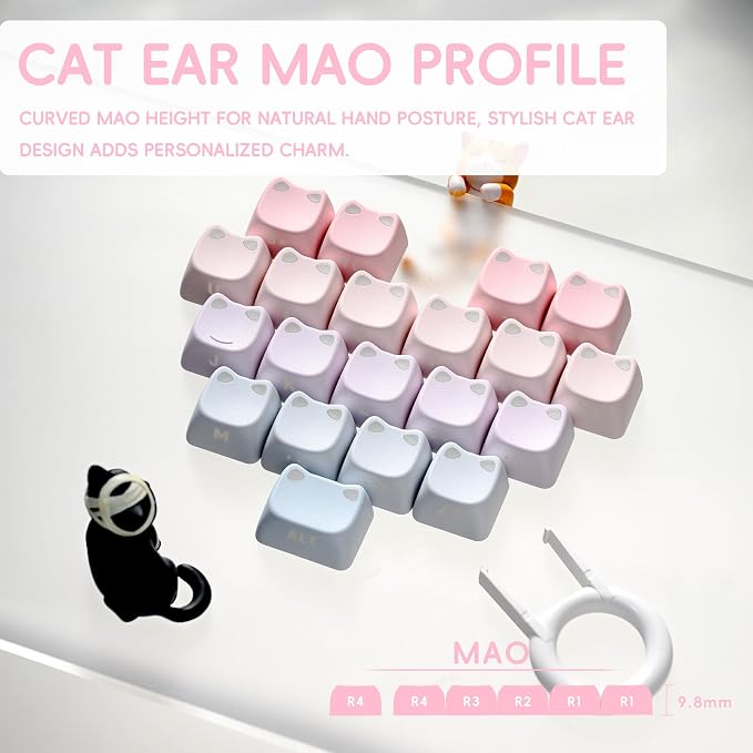 OHY XVX Lumicat Mao Profile PBT Keycaps, 113 Keys Double-Shot Dye-Sublimation Side Printed Taro Keycap Set, Ergonomic Mao Profile Custom Keycaps Compatible with MX Switches Mechanical Keyboard