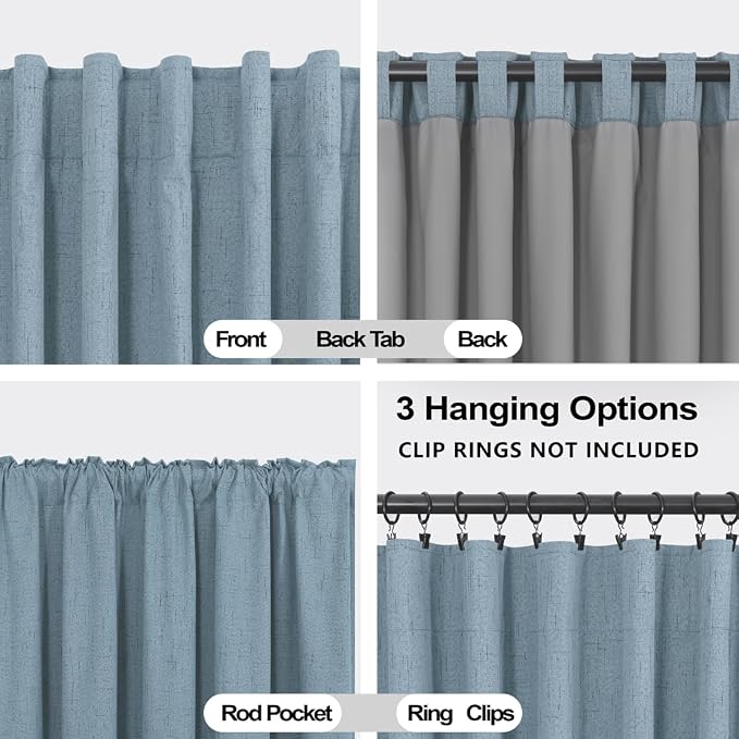 KOUFALL Bathroom Curtains Window,Calming Coastal Dusty Blue Linen Blackout Short Curtains for Bedroom 45 Length