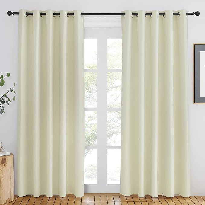 NICETOWN Room Darkening Beige Curtain 84 inch Length - Grommet Solid Thermal Insulated Doorway Drape Blackout Curtain Sound Reducing for Bedroom/Living Room (1 Panel, W66 X L84)