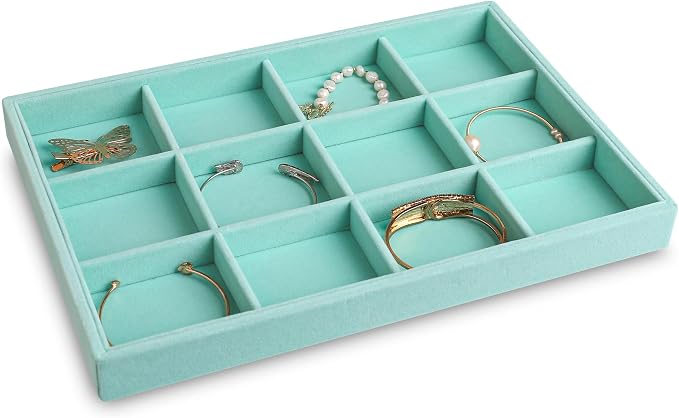 Jewelry Trays for Drawer,Set of 4 Jewelry Organizer and Storage | Velvet Material,Stackable,Adjustable Dividers,Drawer Inserts for Rings Studs Bracelet,Earring Organizer for Women Girls