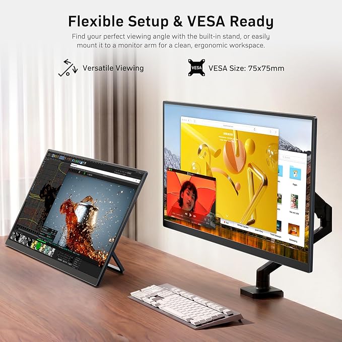 MNN Portable Monitor 23.8" 100Hz 1080P IPS, Ultra Slim Metal Body with Built-in Kickstand & Dual Speakers, USB-C HDMI External Display for Laptop PC Phone PS5 Xbox Switch, Home Office Gaming Monitor