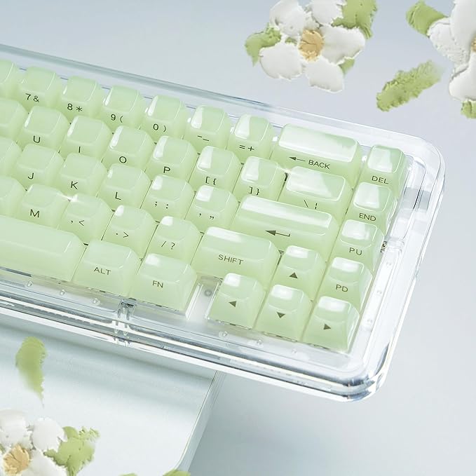 Womier Green Keycaps Jelly - Ceramic Keycaps Style, Clear Creamy Keyboard Key Cap, Transparent Side Printed Custom 60 65 75 100 Percent for Cherry MX/Outemu/Gateron Mechanical Keyboards(MDA Profile)