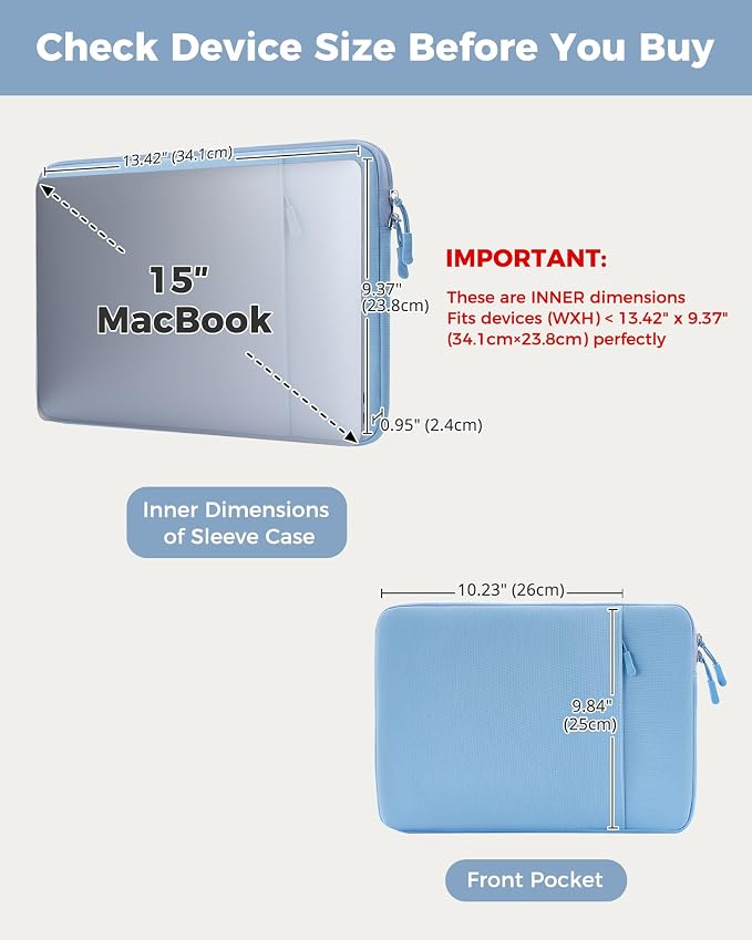 ProCase Laptop Sleeve 15" for MacBook Air/Pro 15 Inch M5/M4/M3/M2, Computer Case Also Compatible with 15" HP Dell ASUS Lenovo Acer Chromebook -Airblue
