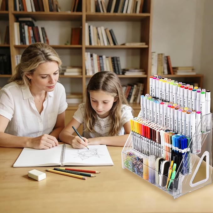 CELSOL Acrylic Desk Organizer – 5 Tier 25 Compartments Vertical Storage for Pens, Markers, Art Supplies & Office Accessories – Clear Desk Storage Solution for Home, Office & School