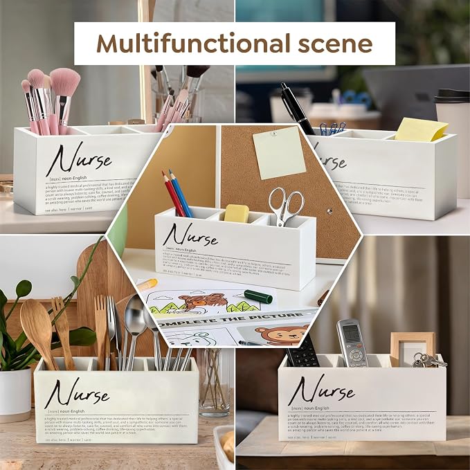 Nurse Appreciation Gifts Pen Pencil Utensil Holder for Women | Nurse Office Decor Wood Desk Organizer and Accessories for Office Tabletop