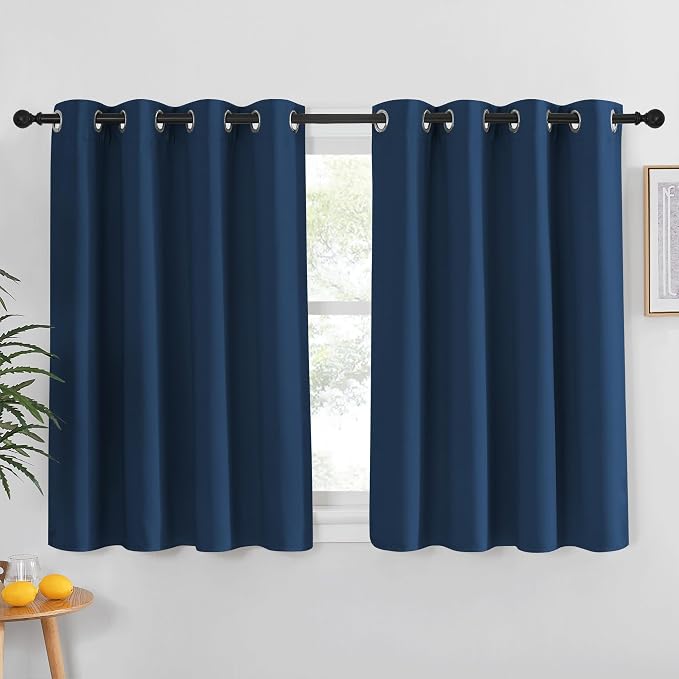 NICETOWN Kitchen Short Blackout Curtain and Drape - Thermal Insulated Solid Grommet Blackout Panel for Patio Bedroom Living Room (Single Panel, 52 inches by 45 inches, Moroccan Blue)
