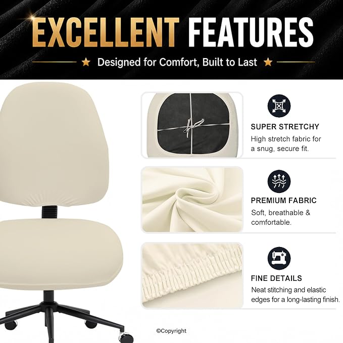 DIVA EN CAMINO DEC Stretchable Desk Office Chair Seat Covers - Universal Stretch Computer Chair Slipcover - Washable Rotating Backrest Coverings & Cushion Protectors for Dogs, Cats, Pets, Cream