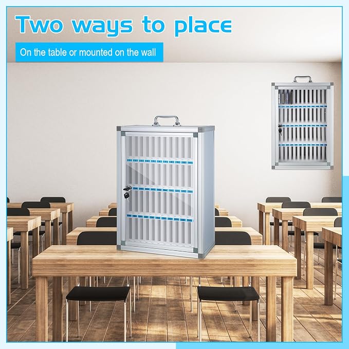 Amylove Cell Phone Locker Cabinet Aluminum Alloy Pocket Chart Storage Locker Box Cabinet Wall-Mounted Cell Phones Storage Box with Handle for Office Classroom Gym(White,48 Slots)