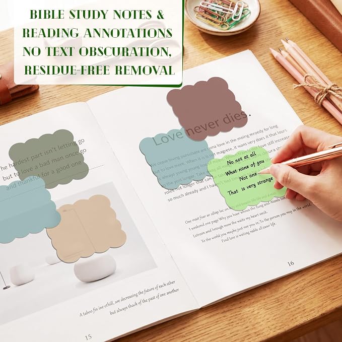 Eaasty 400 Sheets Transparent Sticky Notes 2.8x2.8 Clear Scalloped Sticky Notes 8 Pads Cute Wavy Translucent Pads Waterproof See Through Note for Bible Study Annotation School Office(Earth Tones)